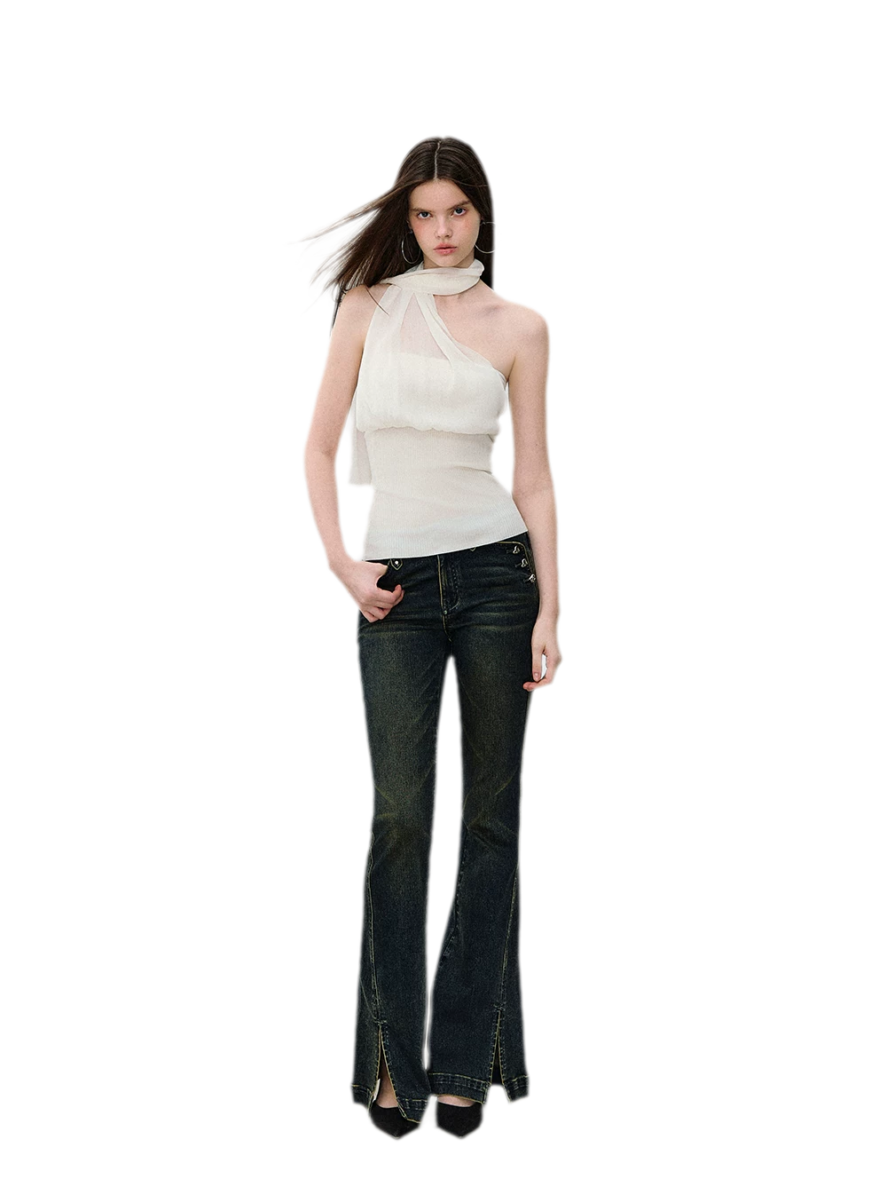 Mesh Scarf-style Tencel Knit Tube Top