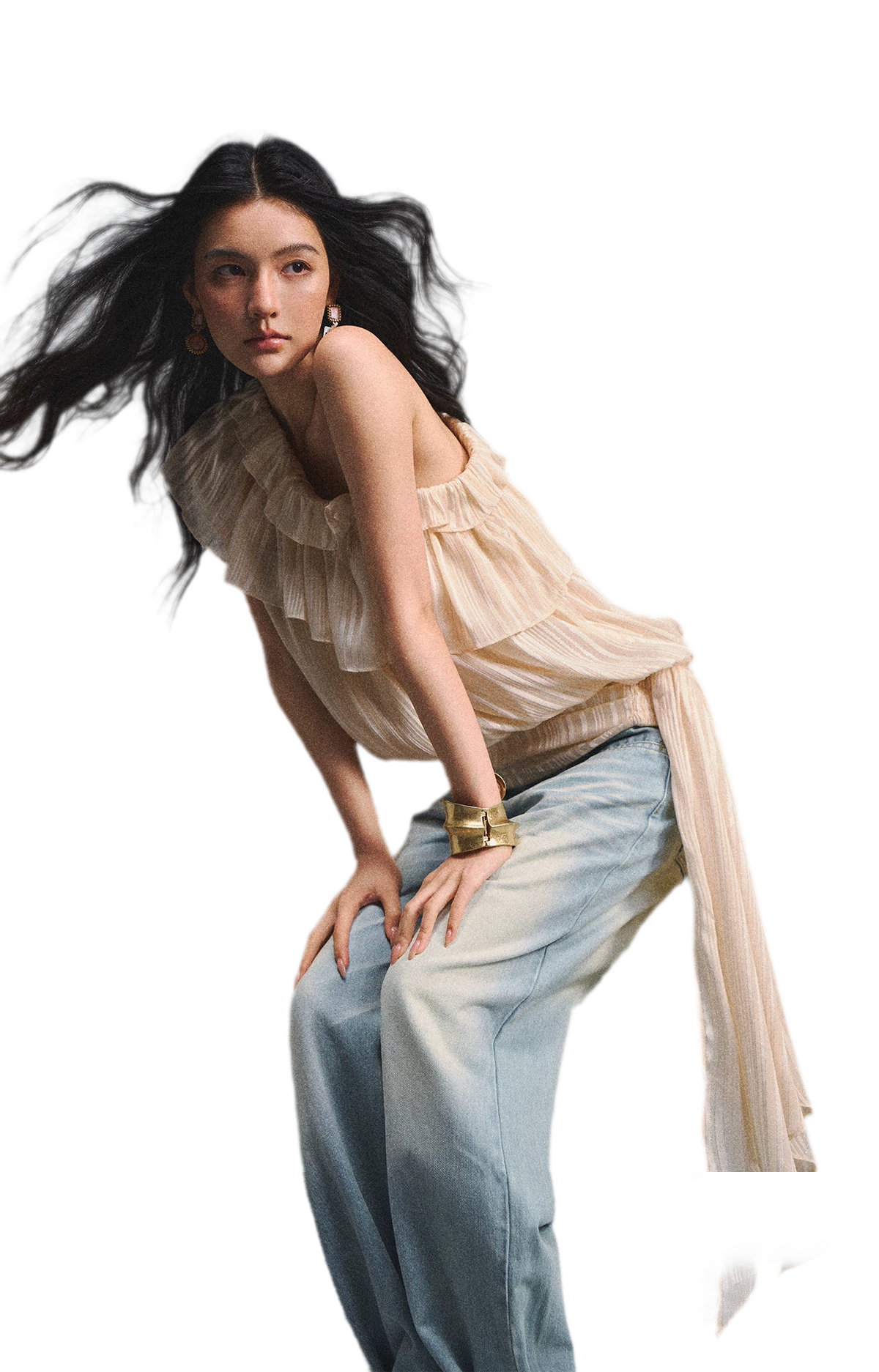 Asymmetric Ruffle Shoulder Top