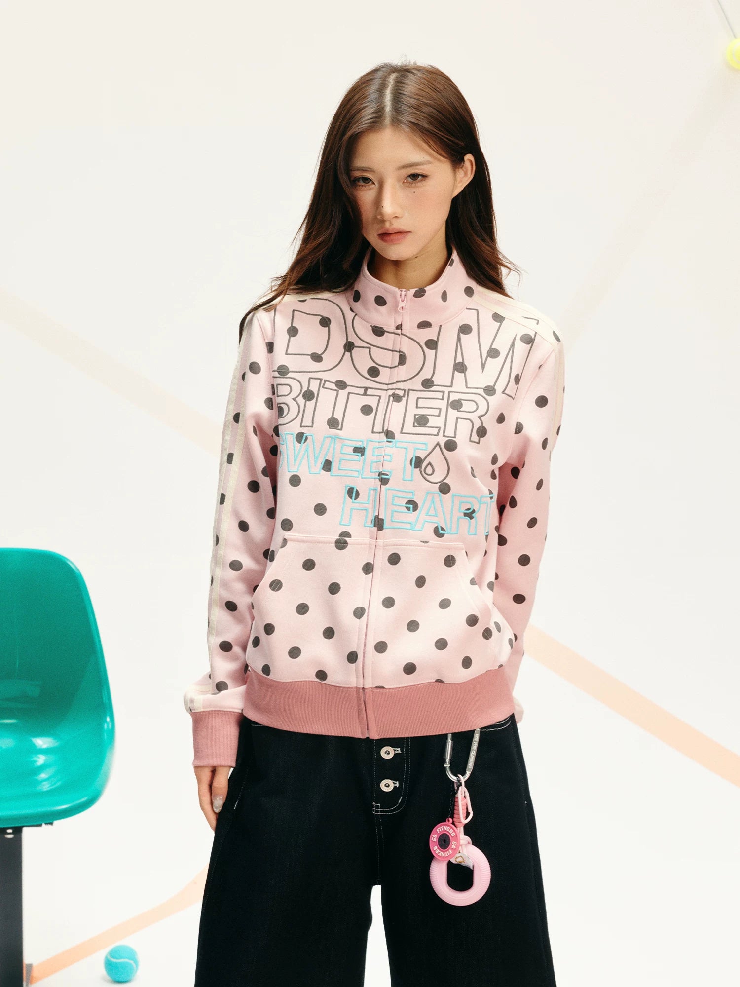 Custom Polka-Dot Stand-Collar Sweatshirt
