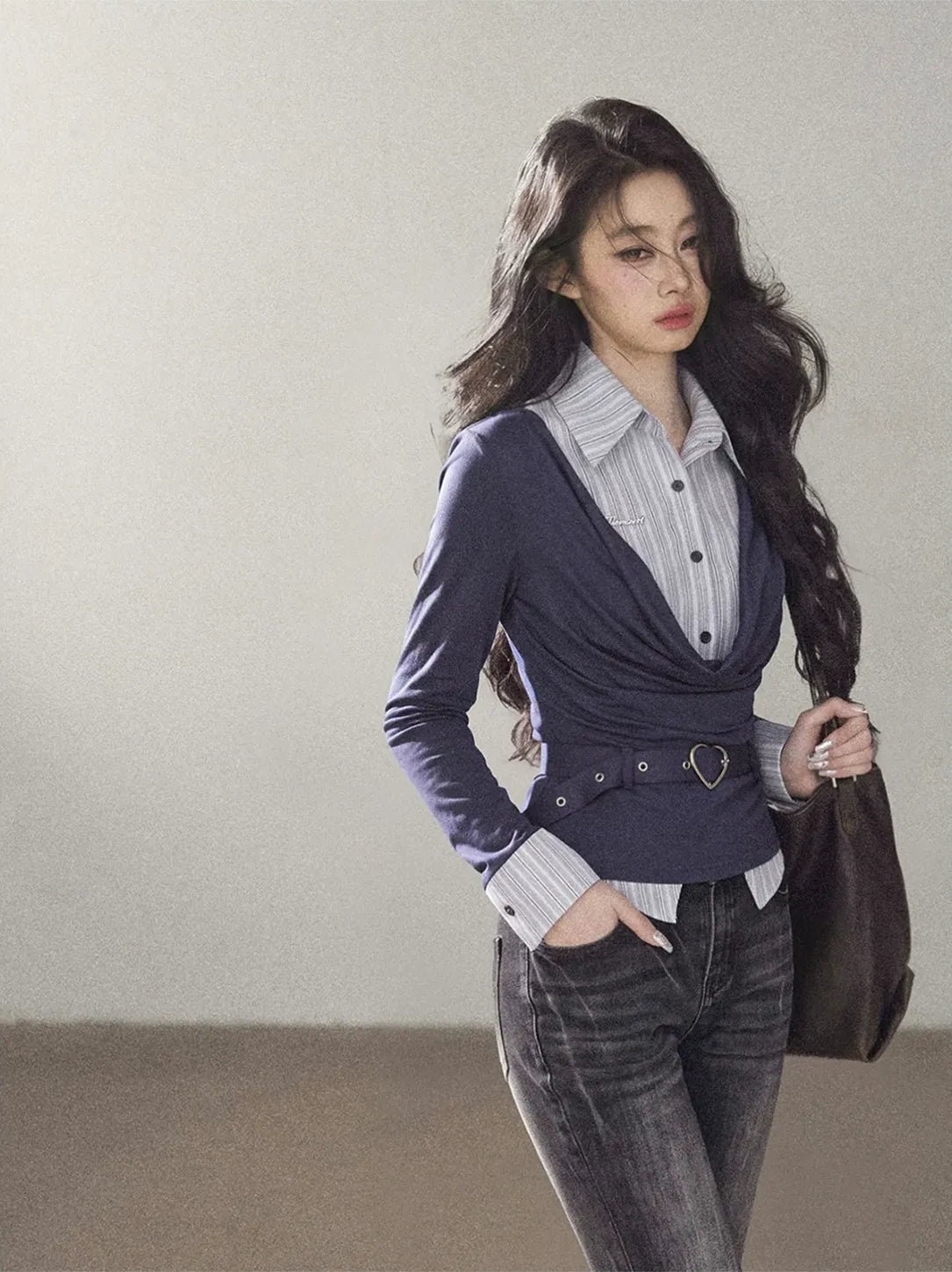 Striped Faux-Layer Long-Sleeve Tee