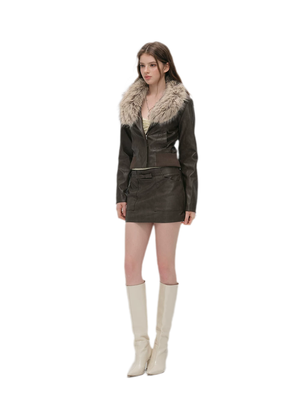 Textured Cropped PU Jacket