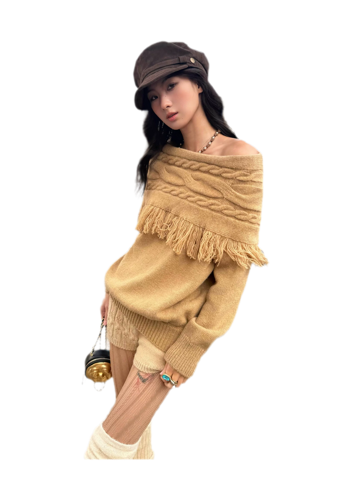 Cable Knit One-Shoulder Set