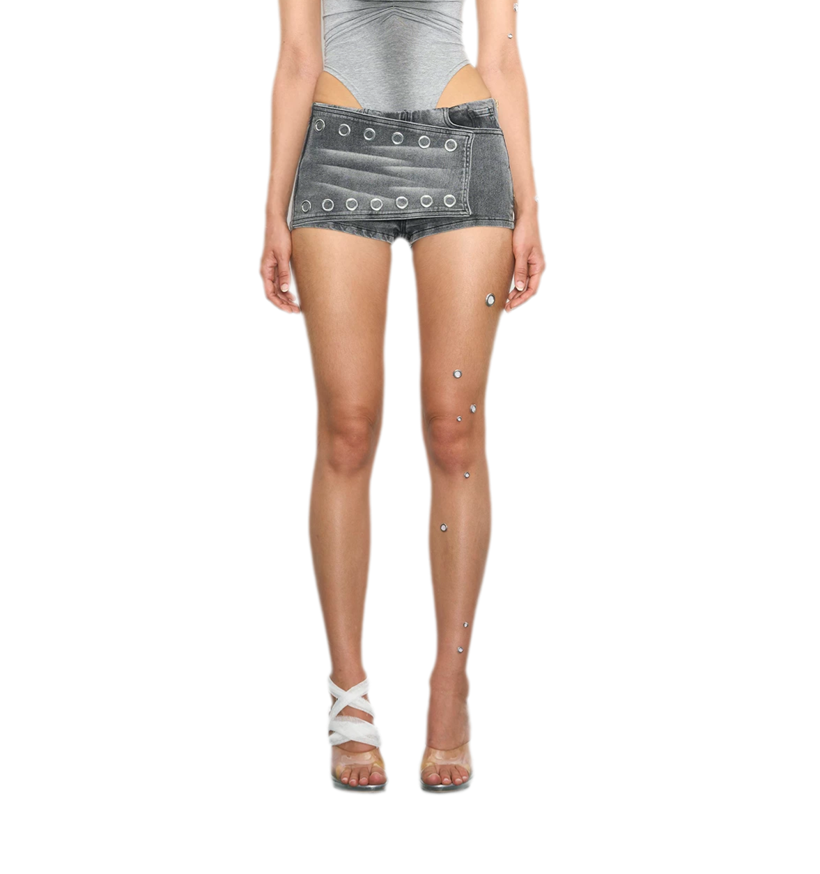 Washed Denim Curved Shorts