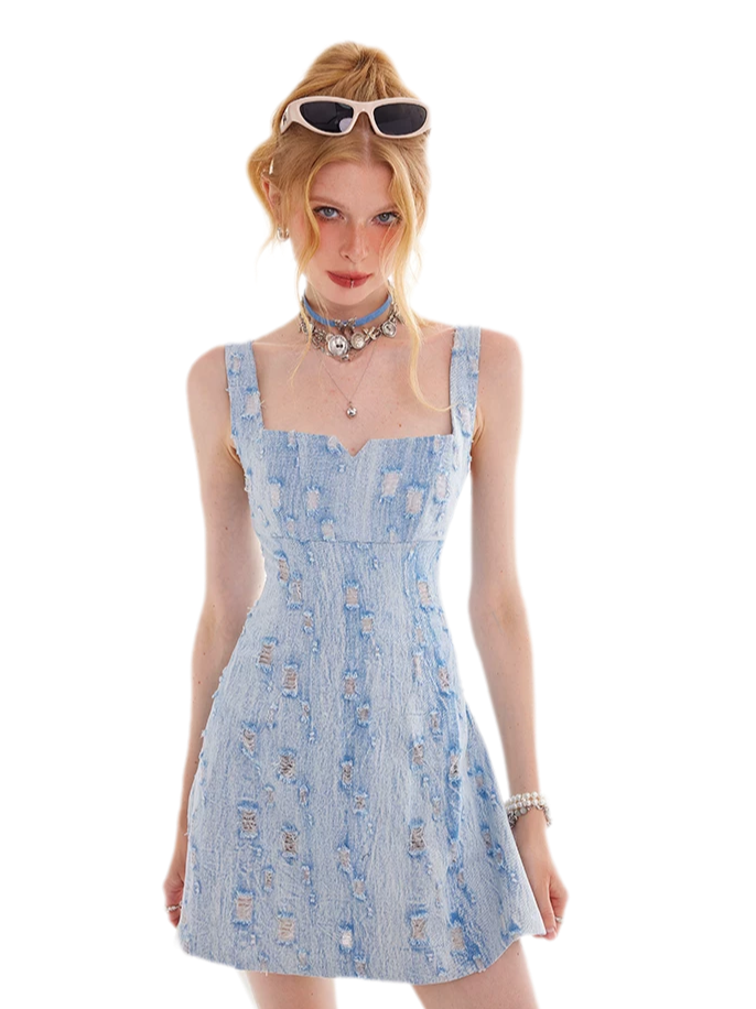 Distressed Denim Cami Dress