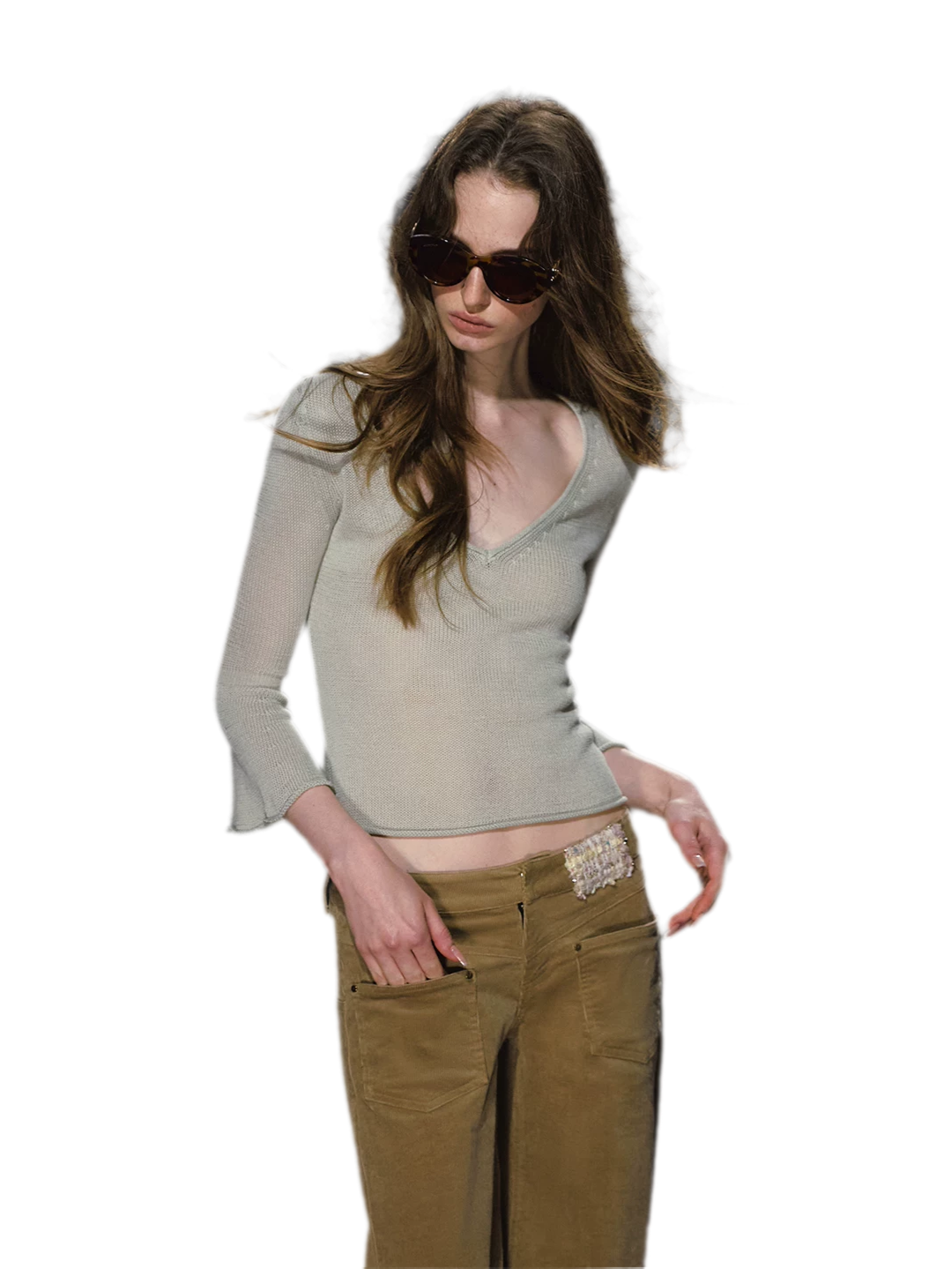 Sheer Bell Sleeve Knit Top
