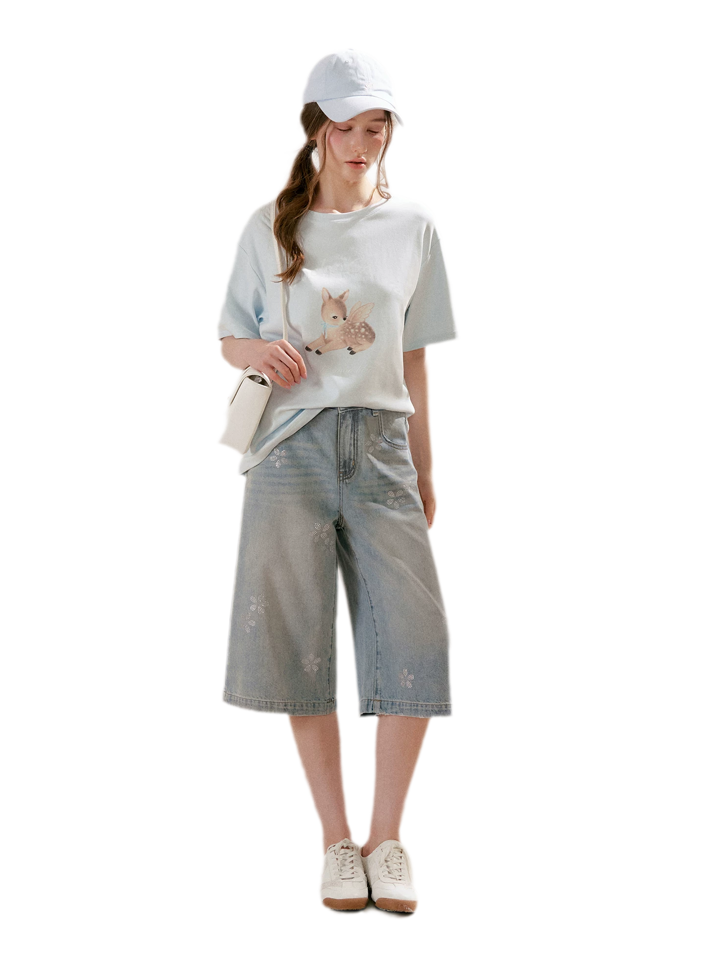 Rhinestone Floral Denim Culottes