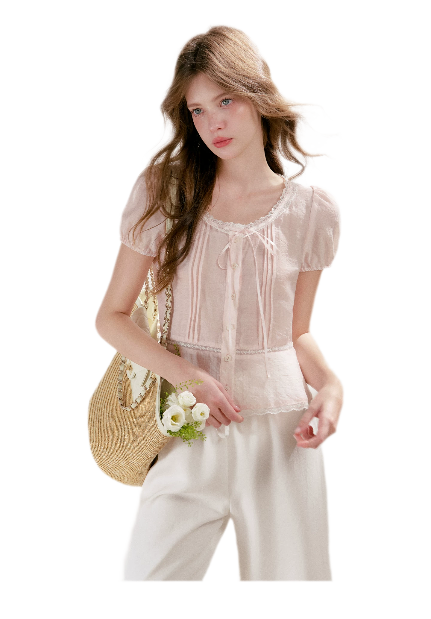 Pleated Lace Trim Shirt
