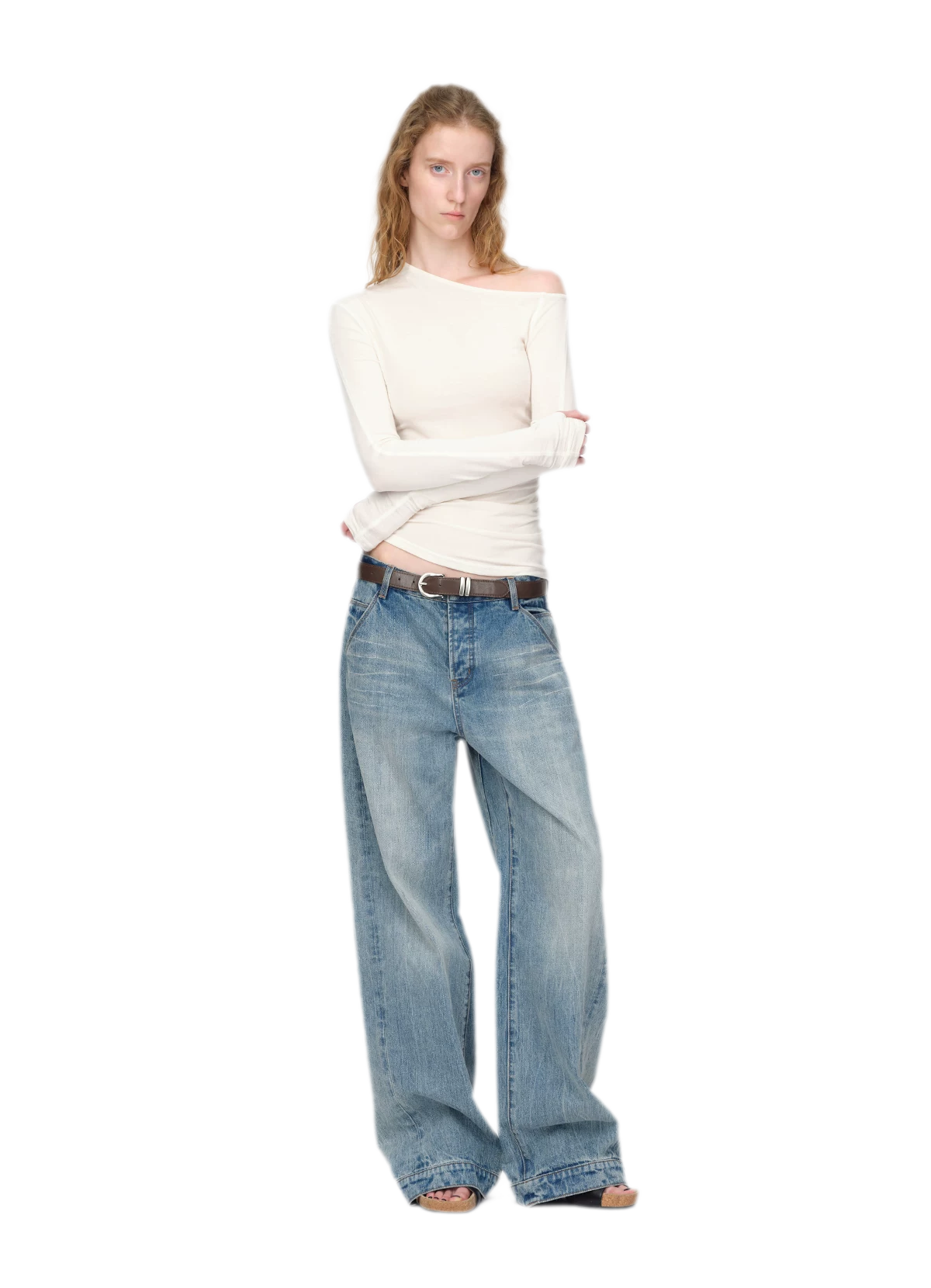 Gewassen vintage jeans met rechte pijpen