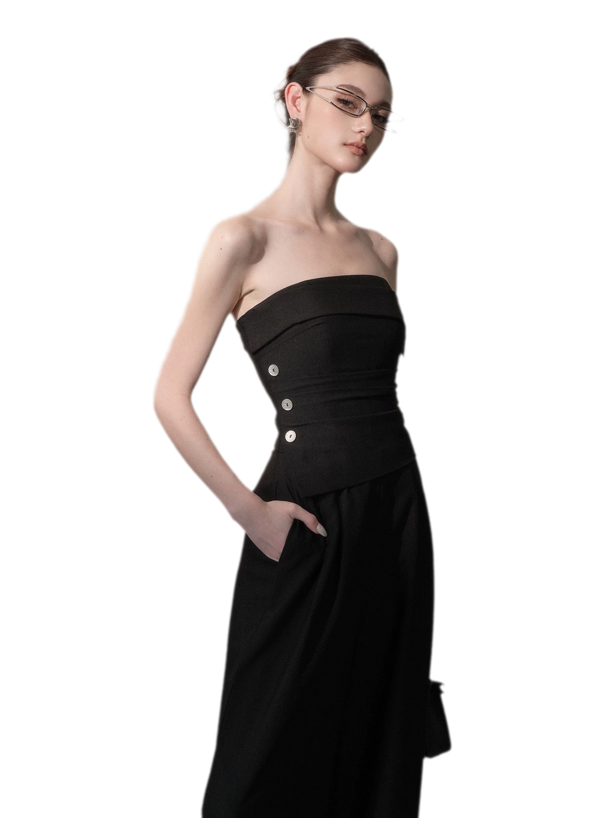 Ruched Strapless Wide-Leg Jumpsuit