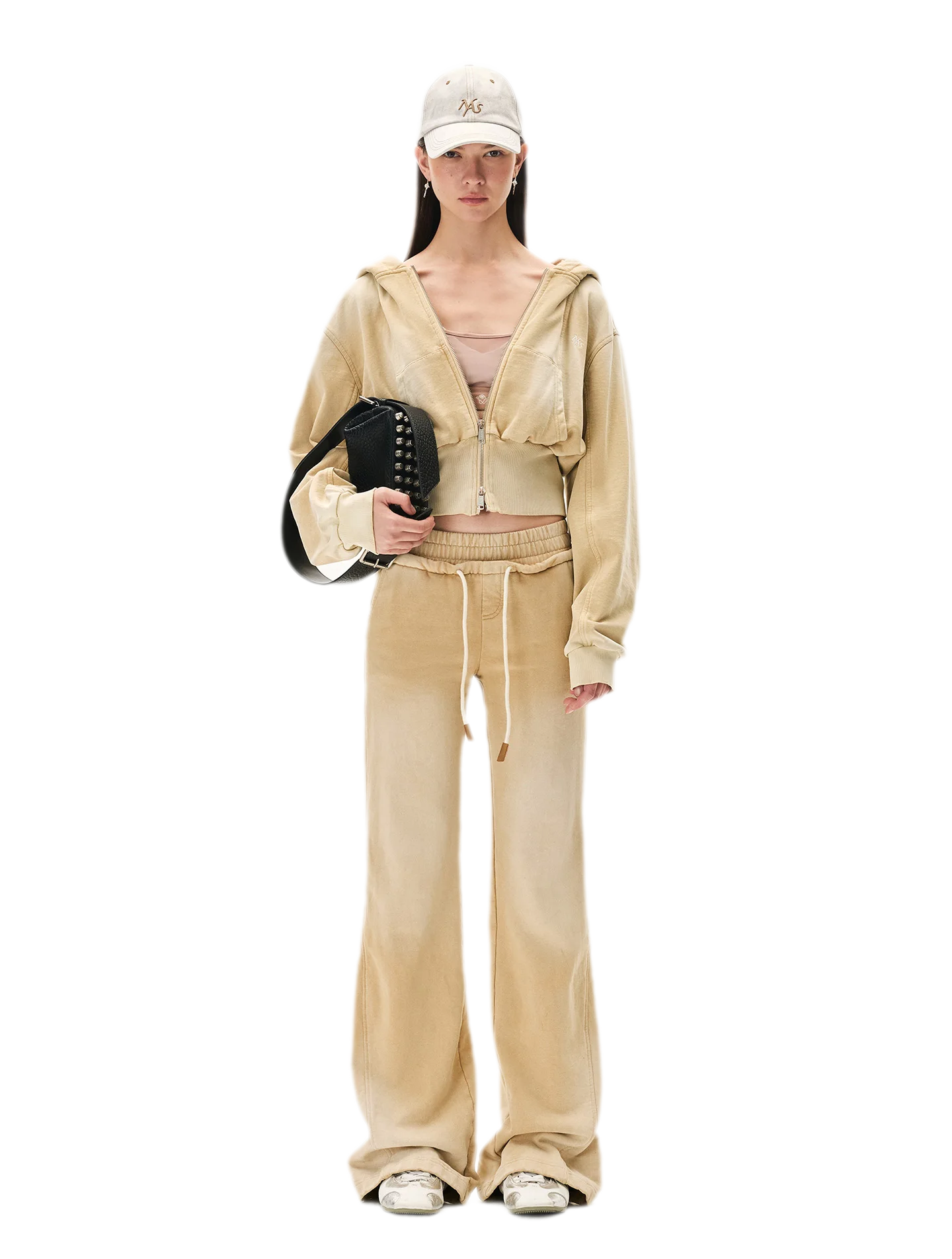 Sand-Washed Faded Straight-Leg Pants