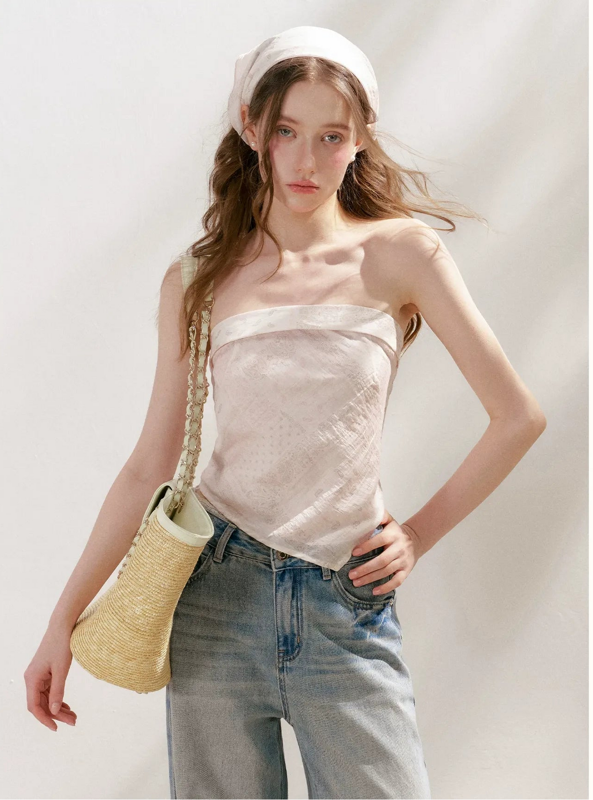 Kroche Vintage Print Strapless Top – view 5