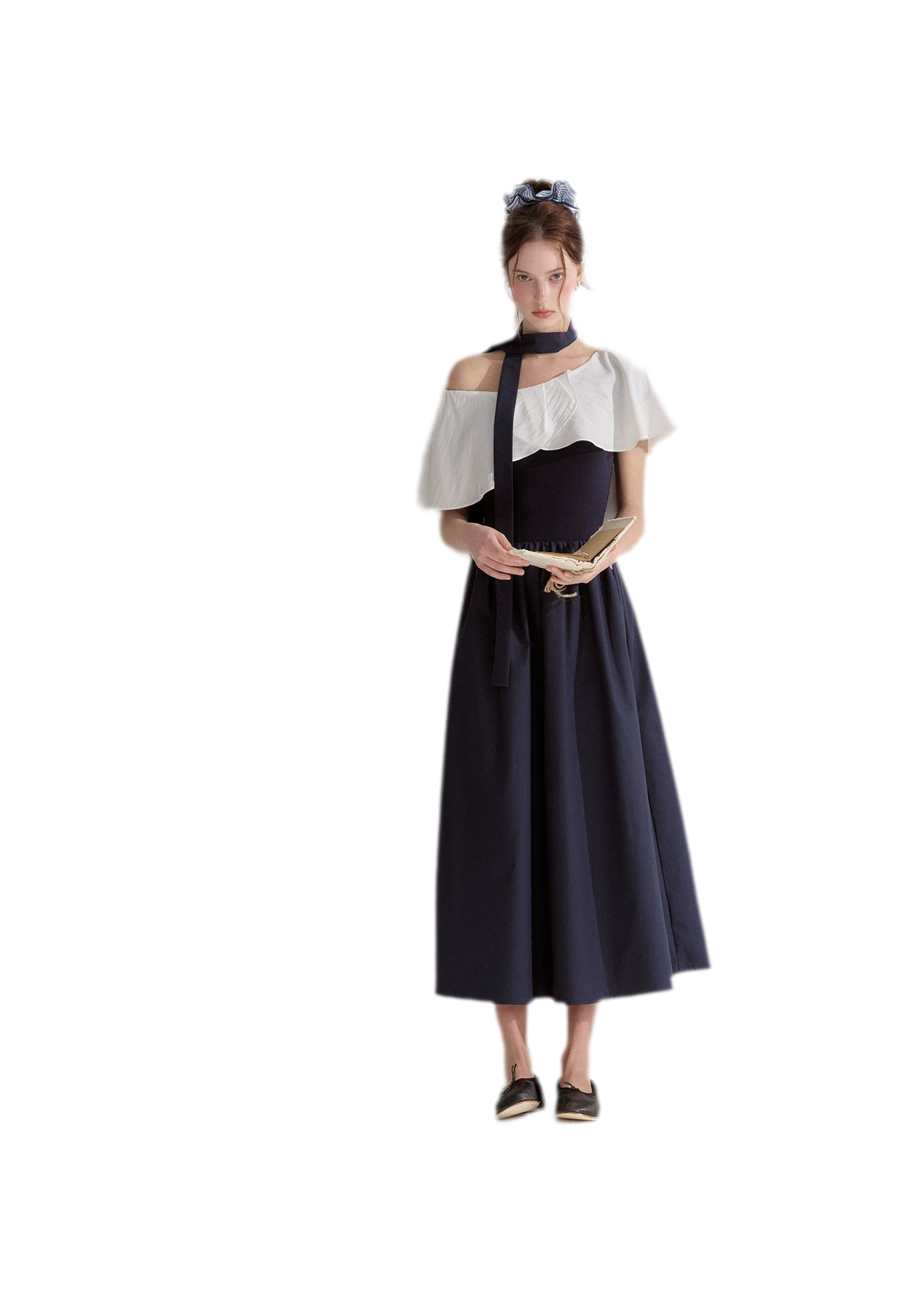 Cape Ribbon Ruffle Dress
