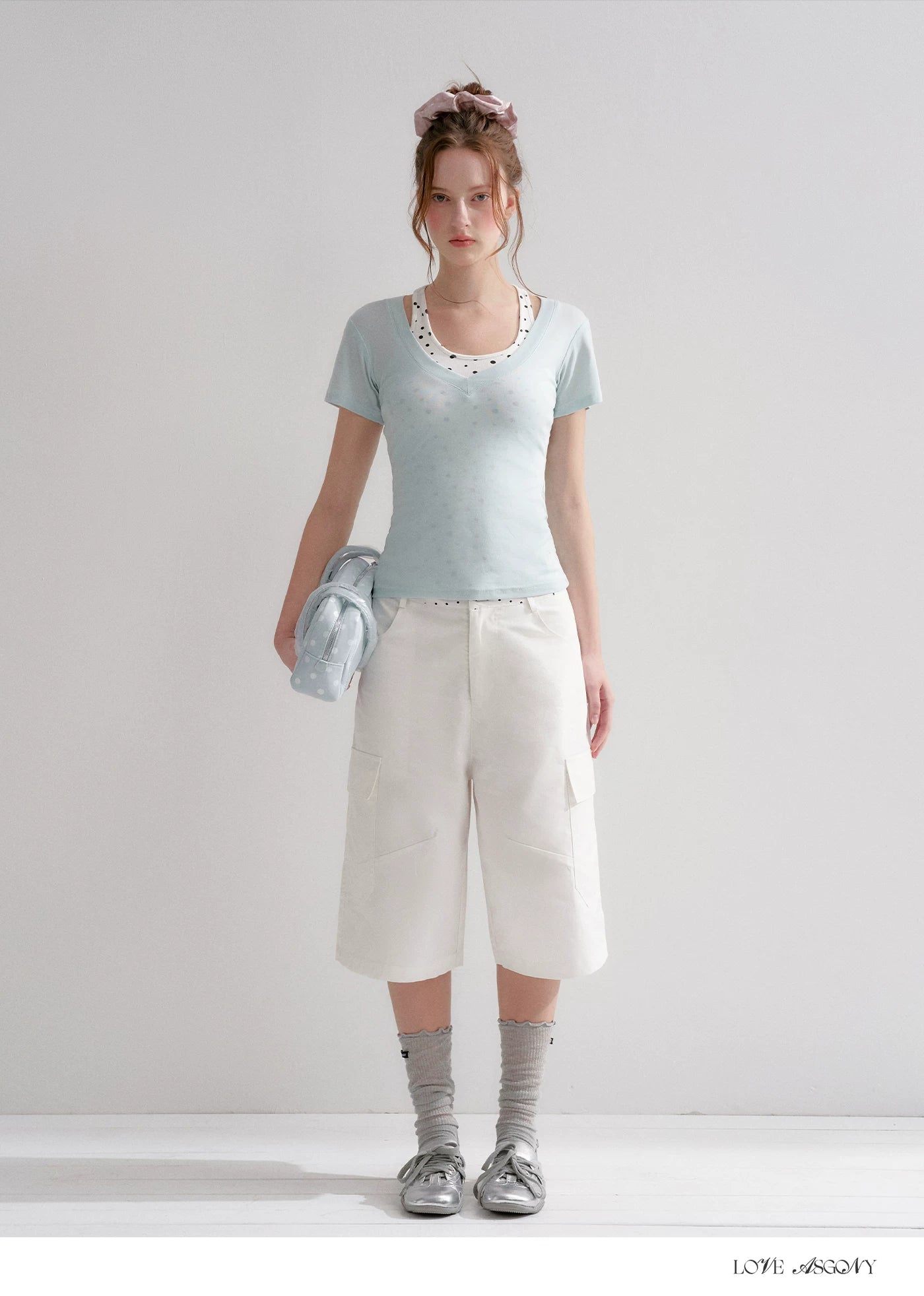 Blue V-Neck Slim Fit Short Sleeve T-Shirt