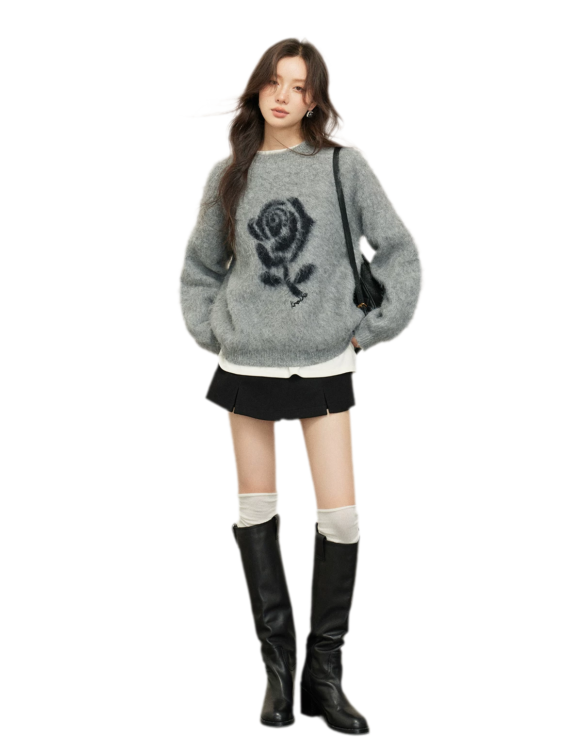 Rose Jacquard Grey Sweater