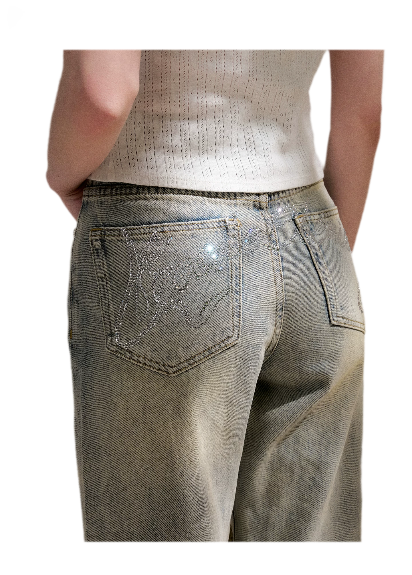Rhinestone Logo Jeans