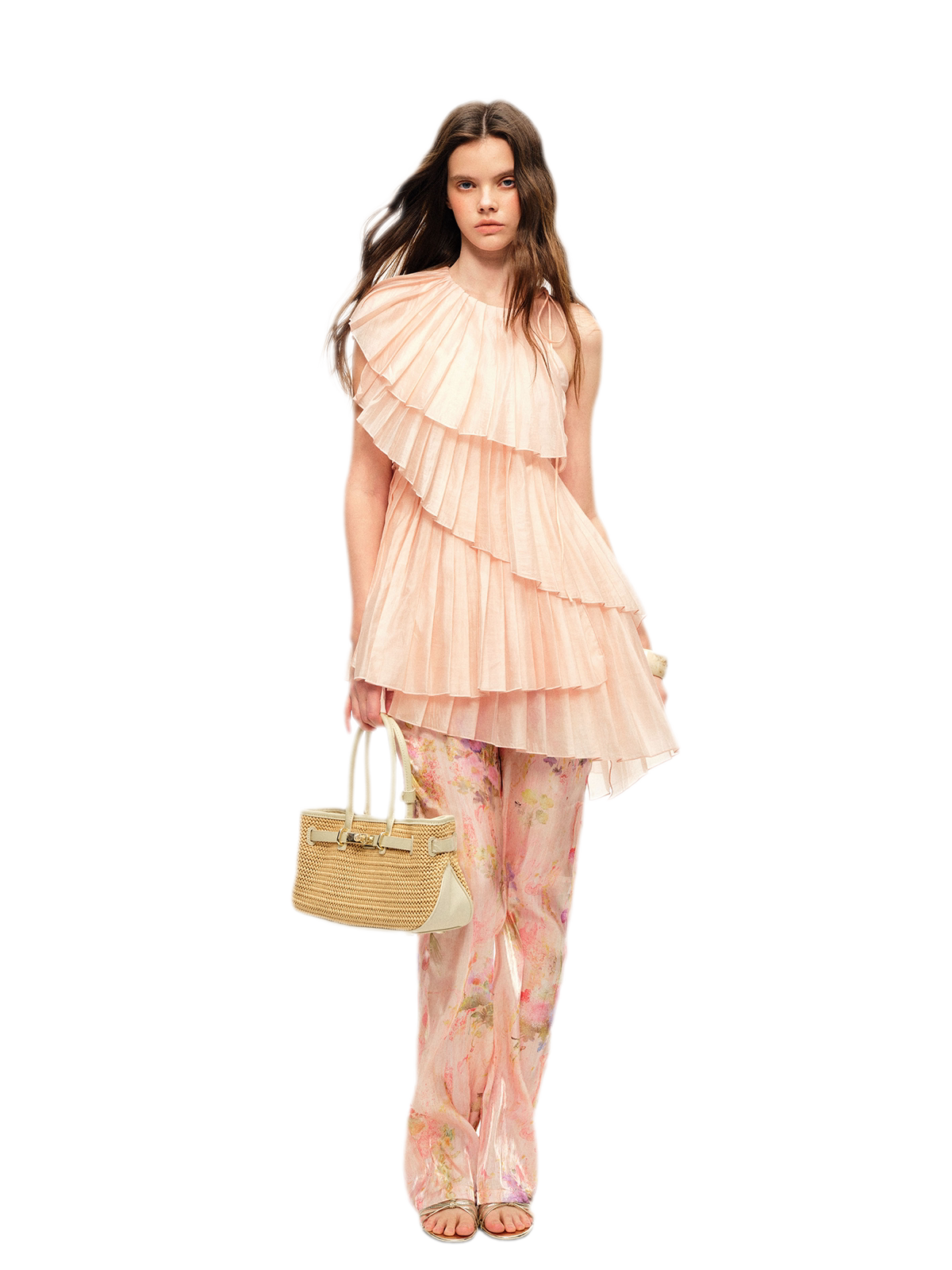 Glossy Pleated Floral Pants Set