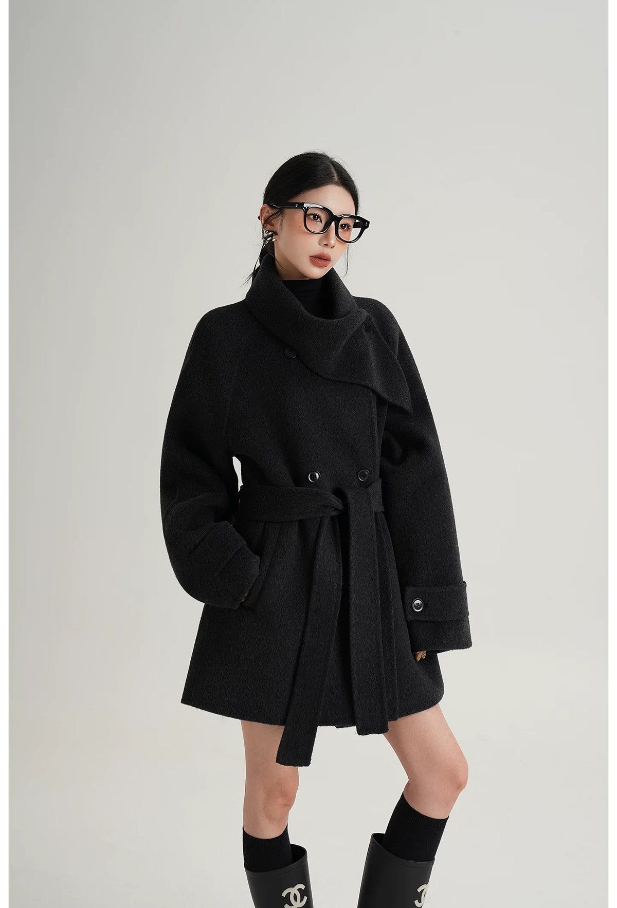 Handstitched Shawl Collar Wool Coat