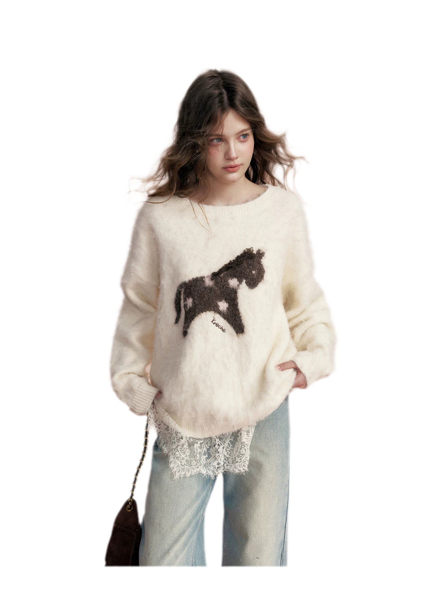 Embellished Fleece-Lined Wide-Leg Jeans