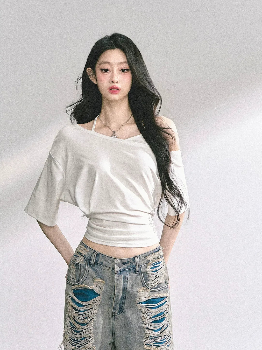 Asymmetric Beaded Off-Shoulder Top