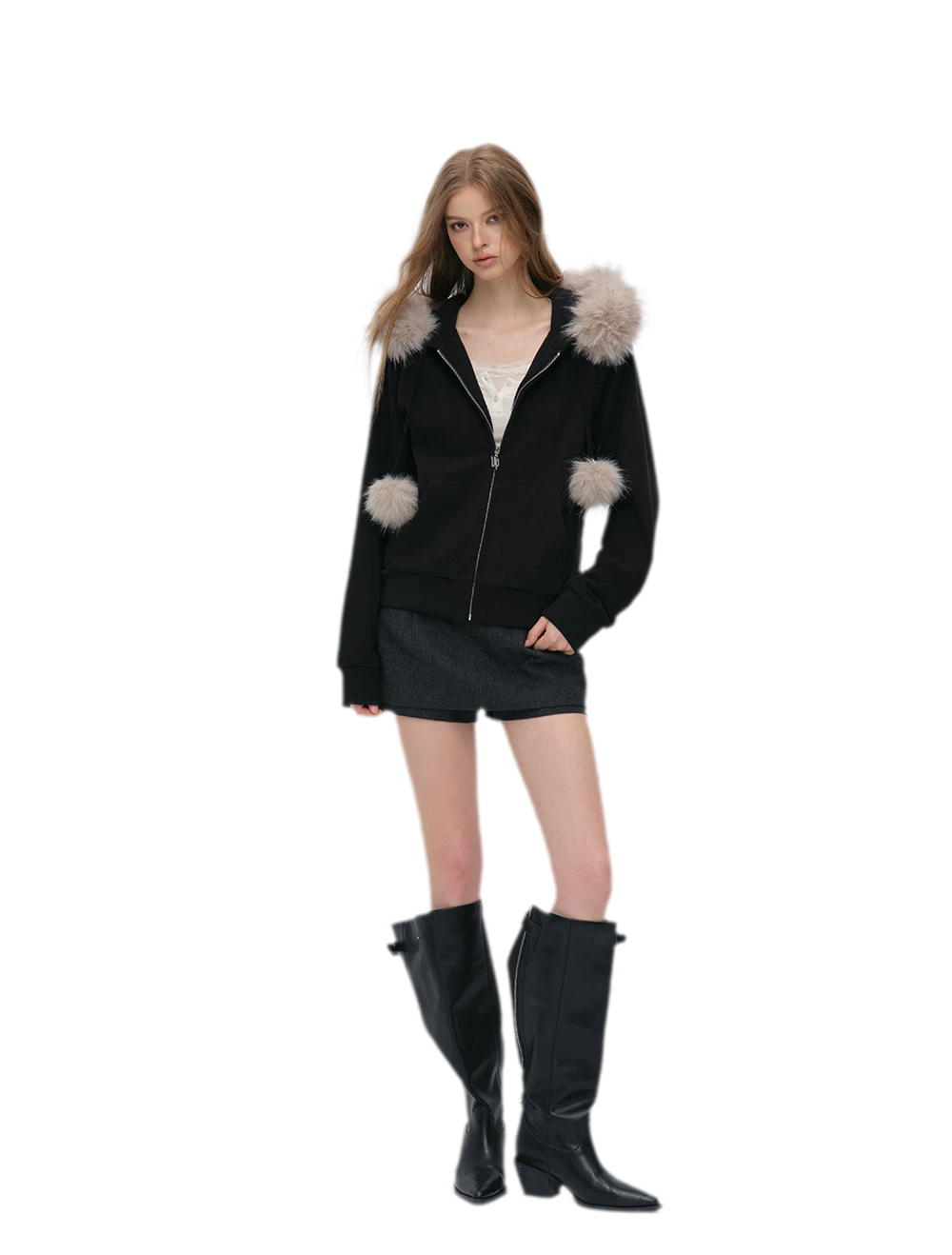 Contrast Fur Hooded Tracksuit