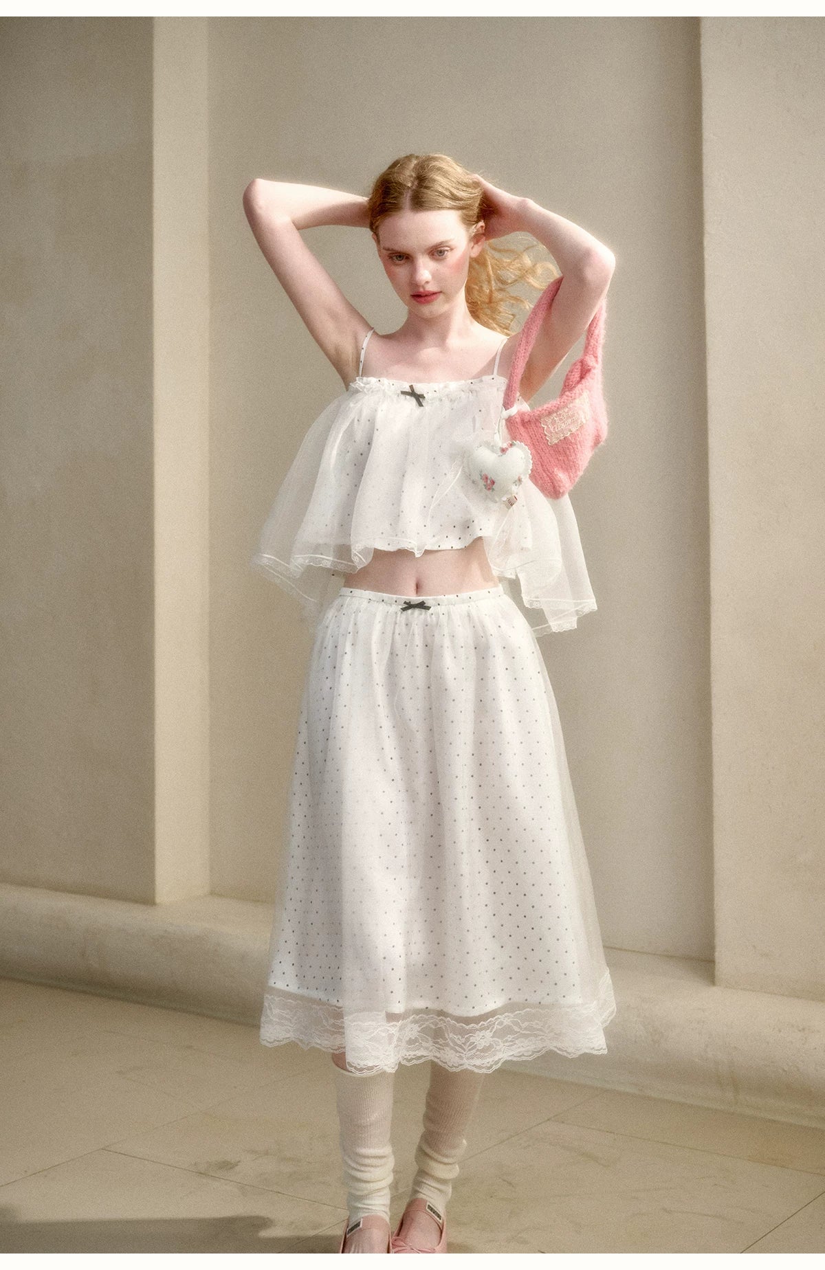 Babydoll Pearl Organza Polka Dot Set