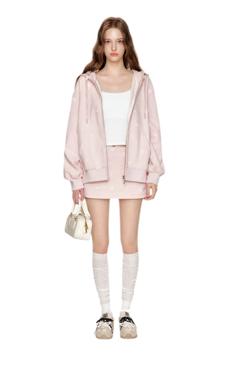Cotton Rose Print Hooded Set