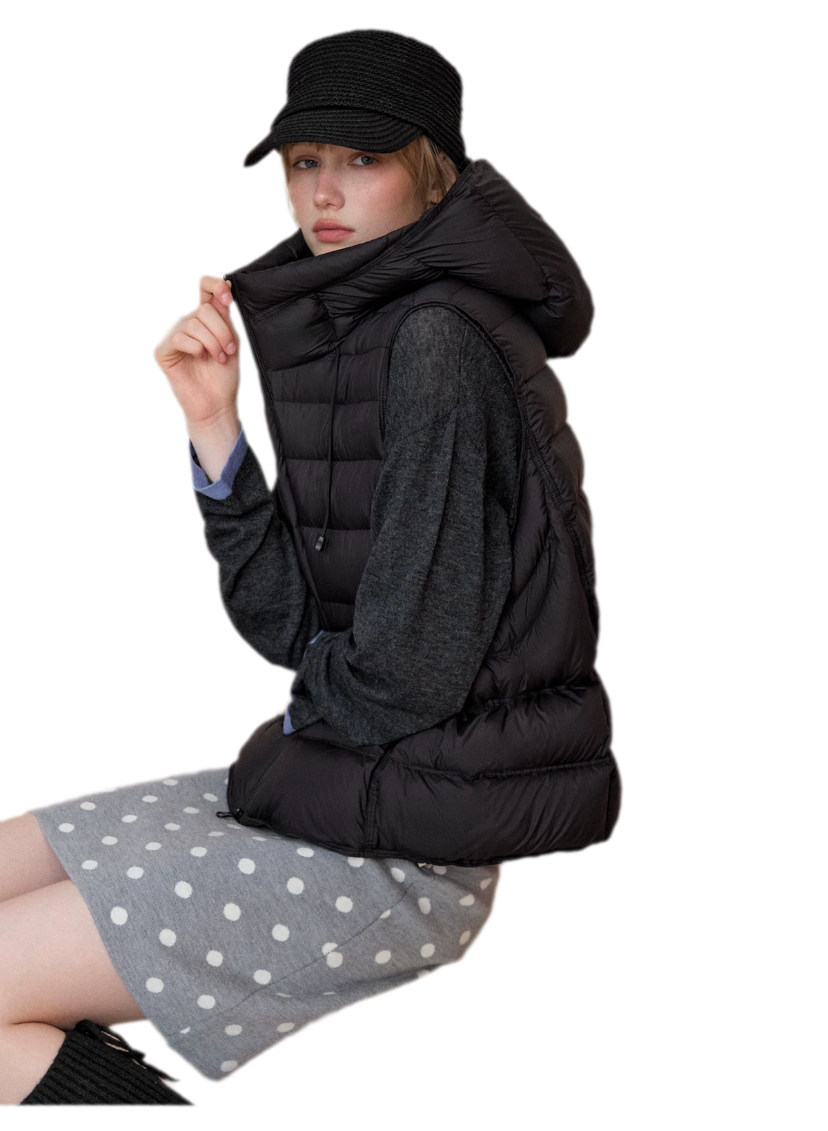 Cropped Hooded Duck-Down Vest