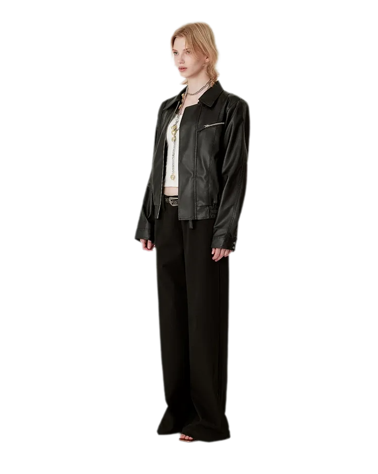 Textured Oversized Leather-Look Jacket
