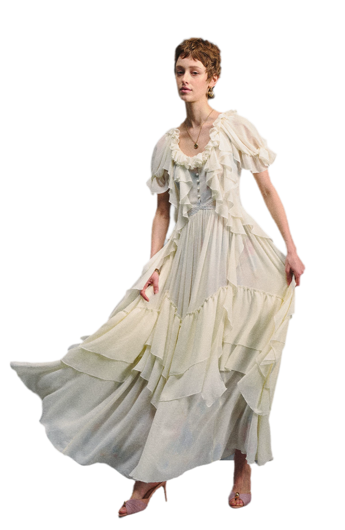 Ruffled Lace Chiffon Dress