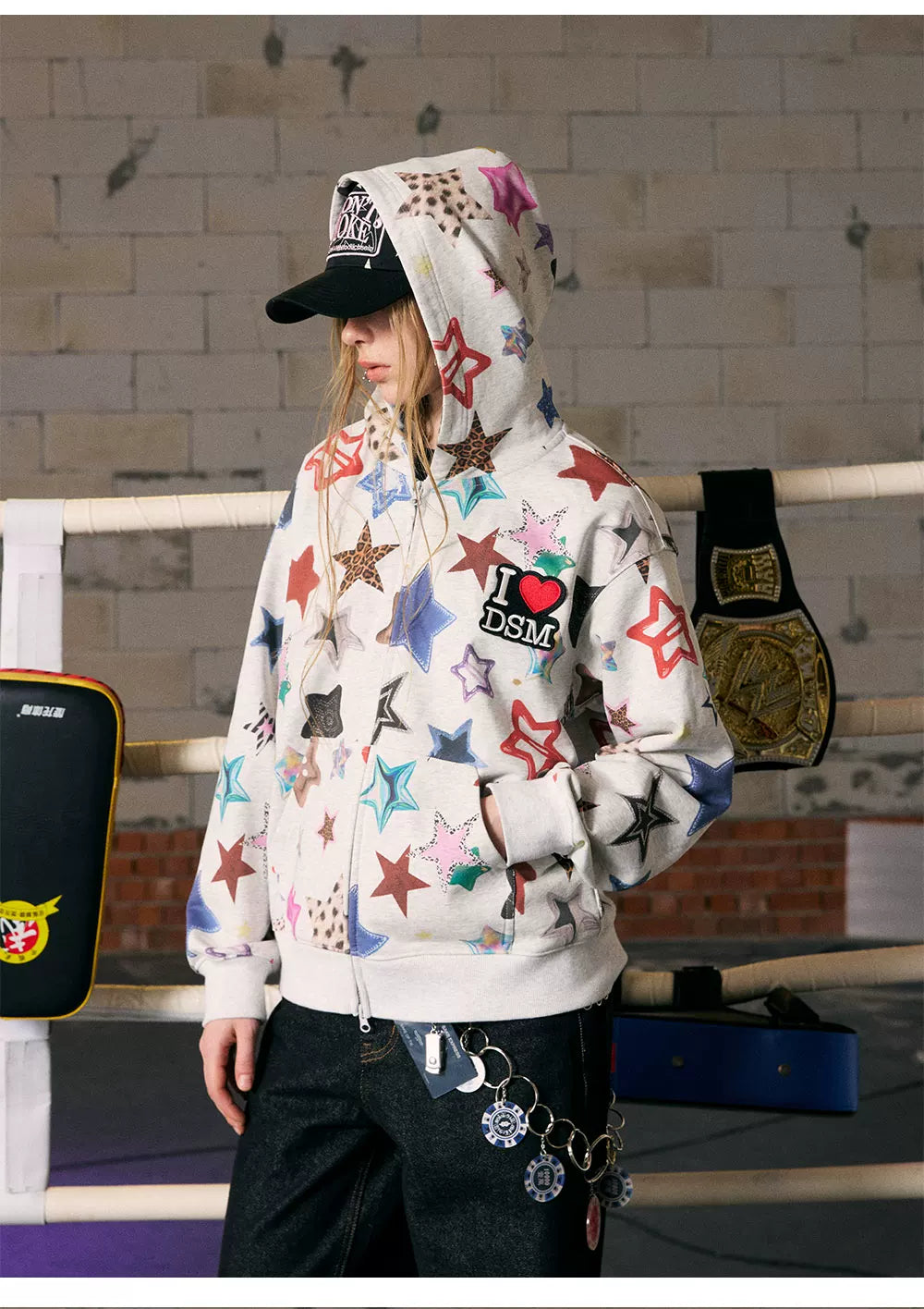 Star Print Loose Fit Hoodie