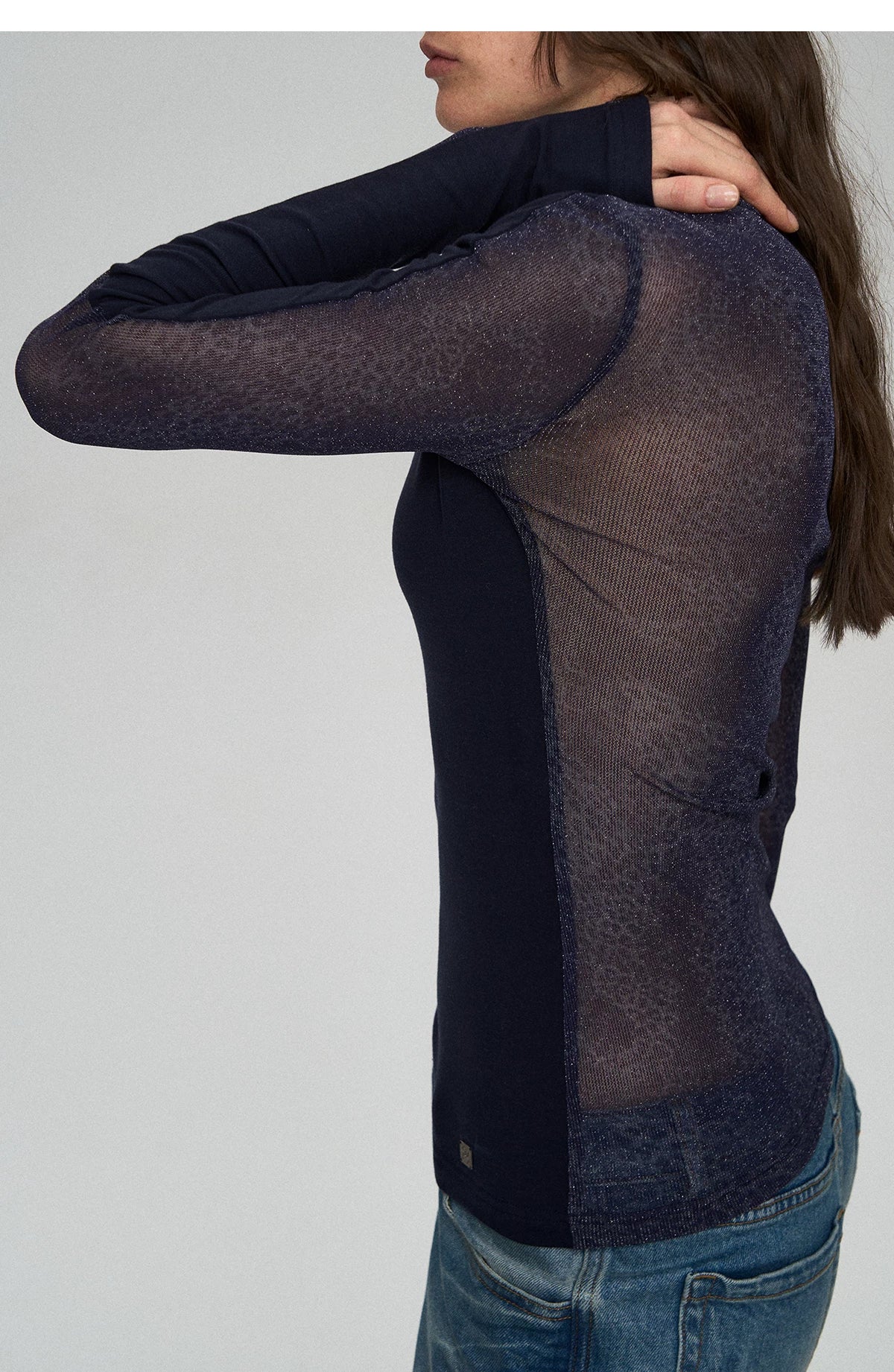 Wool Lyocell V-Neck Long Sleeve Top with Lace