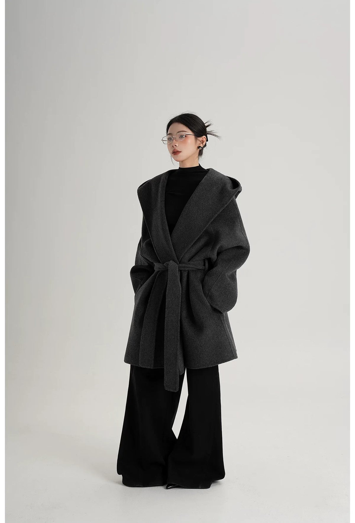 Hand-Sewn Oversized Hooded Wool Coat