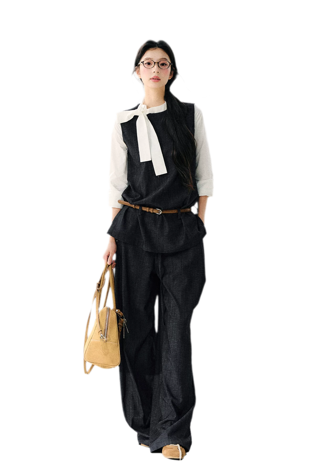 Contrast Ribbon Denim Blouse