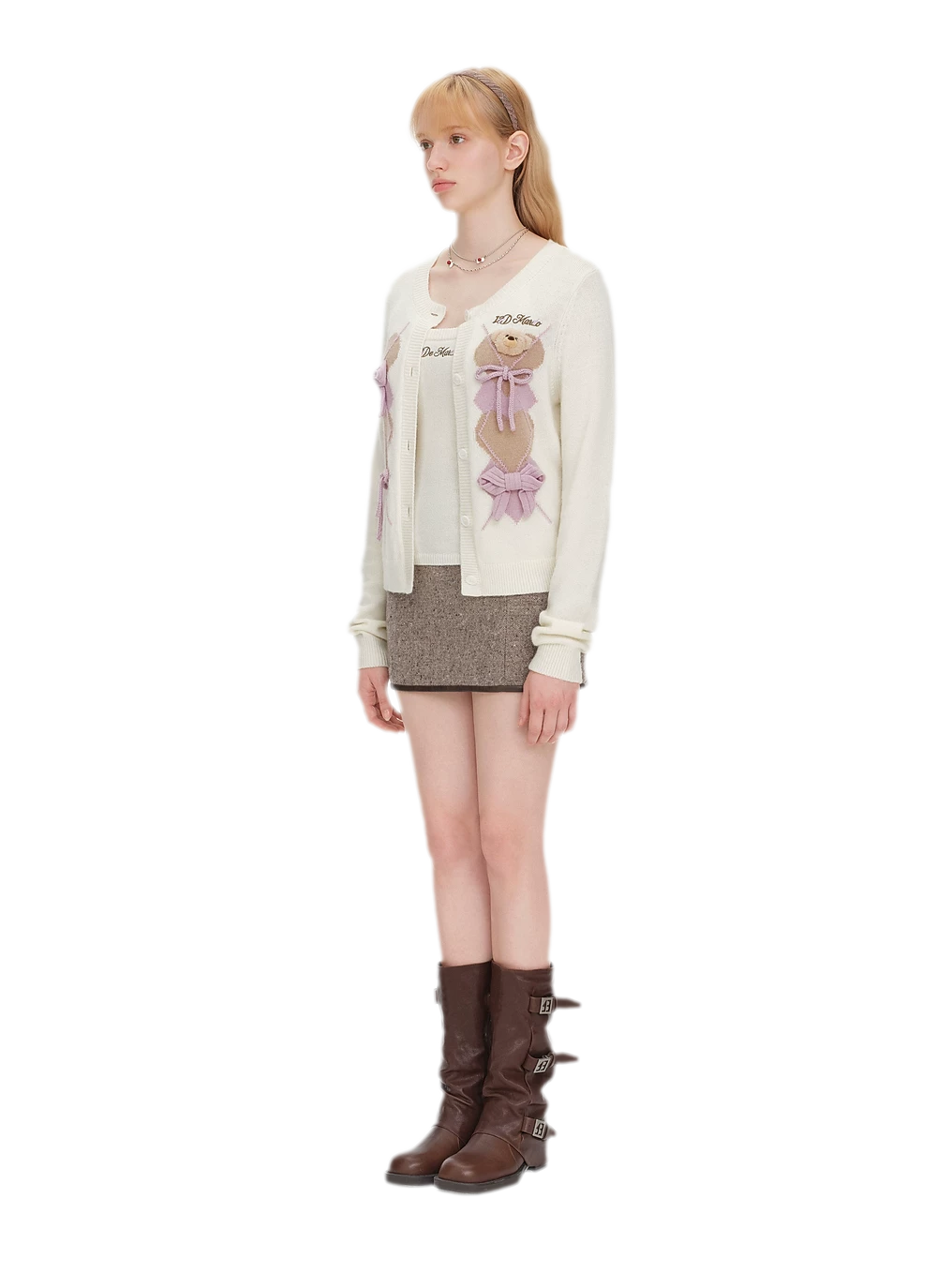 Diamond Knit Bow Cardigan Set