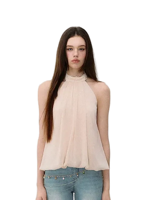Sleeveless Chiffon Tie-Neck Waist Shirt