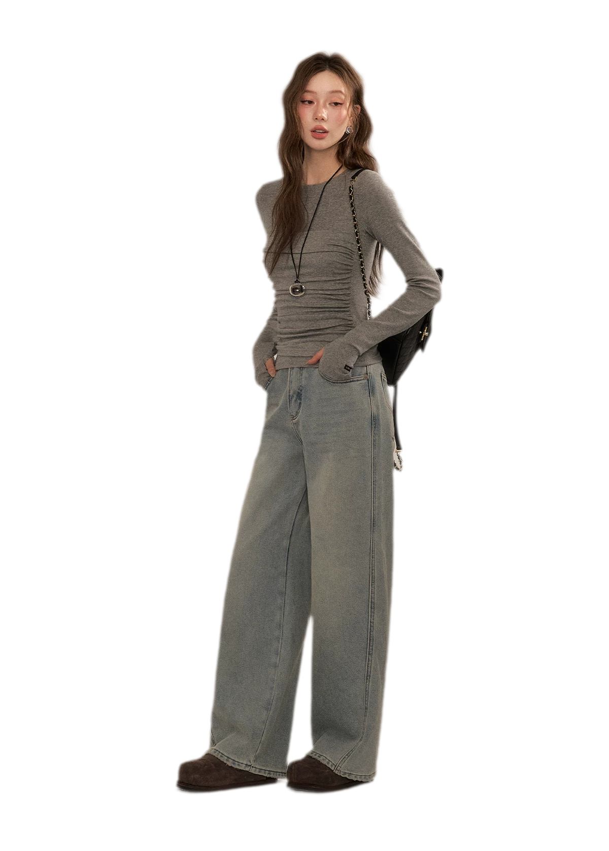 Ruched Sheer Long Sleeve Top