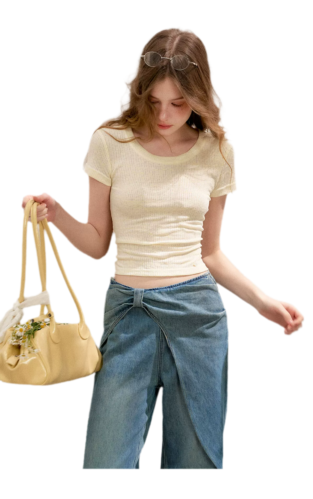 Soft Cotton Wide-Leg Jeans with Bow Detail