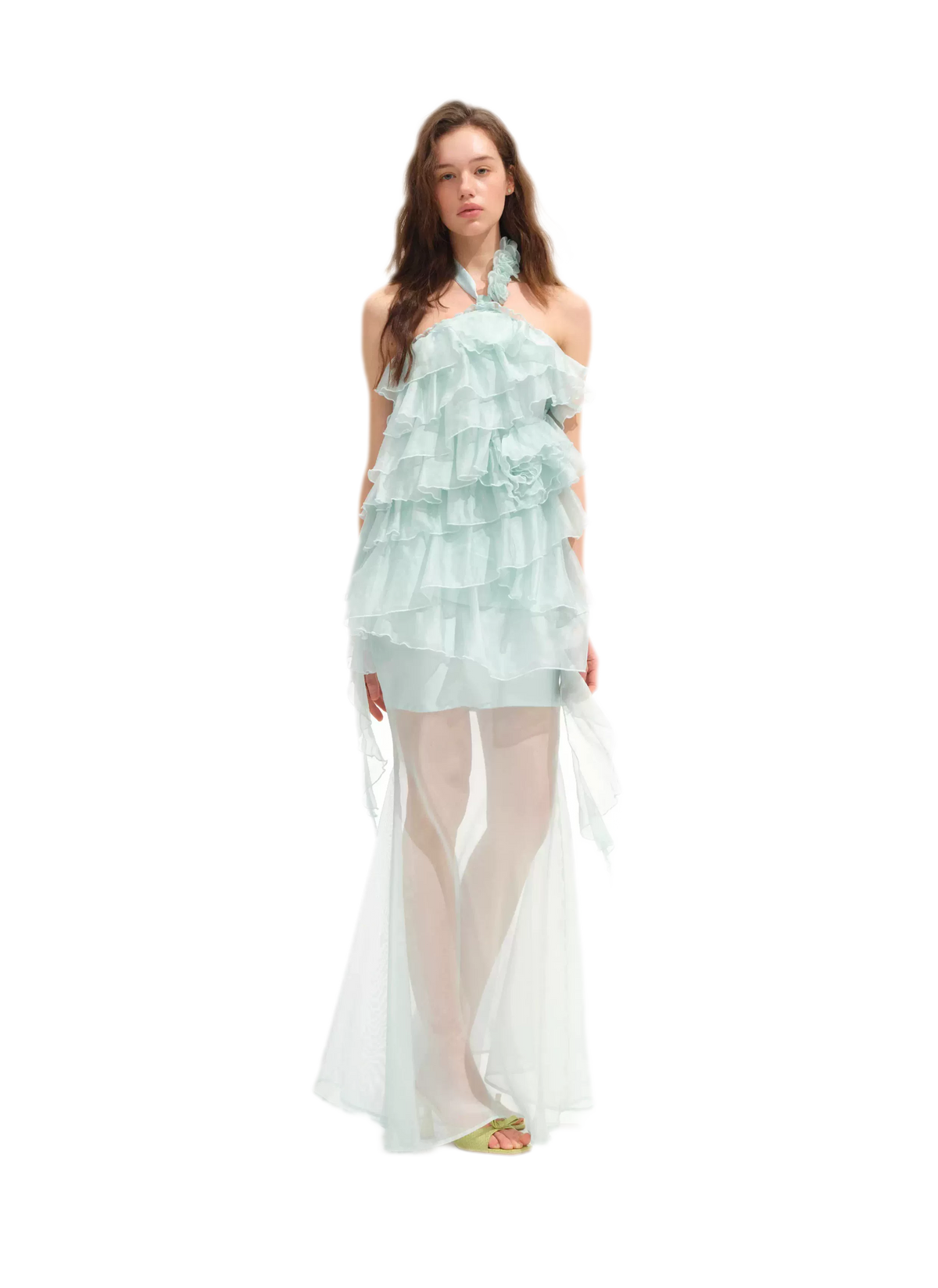 Kleid mit Lagen und Volantbesatz in Fischschwanz-Silhouette
