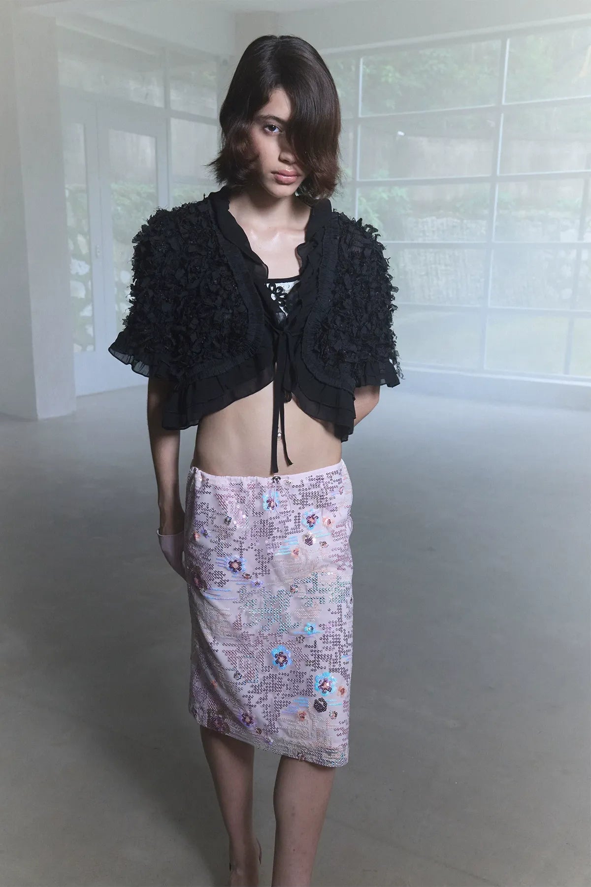 Textured Ruffle Cropped Jacket