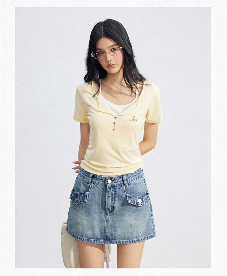Two-Tone Layered Look Slim Fit T-Shirt