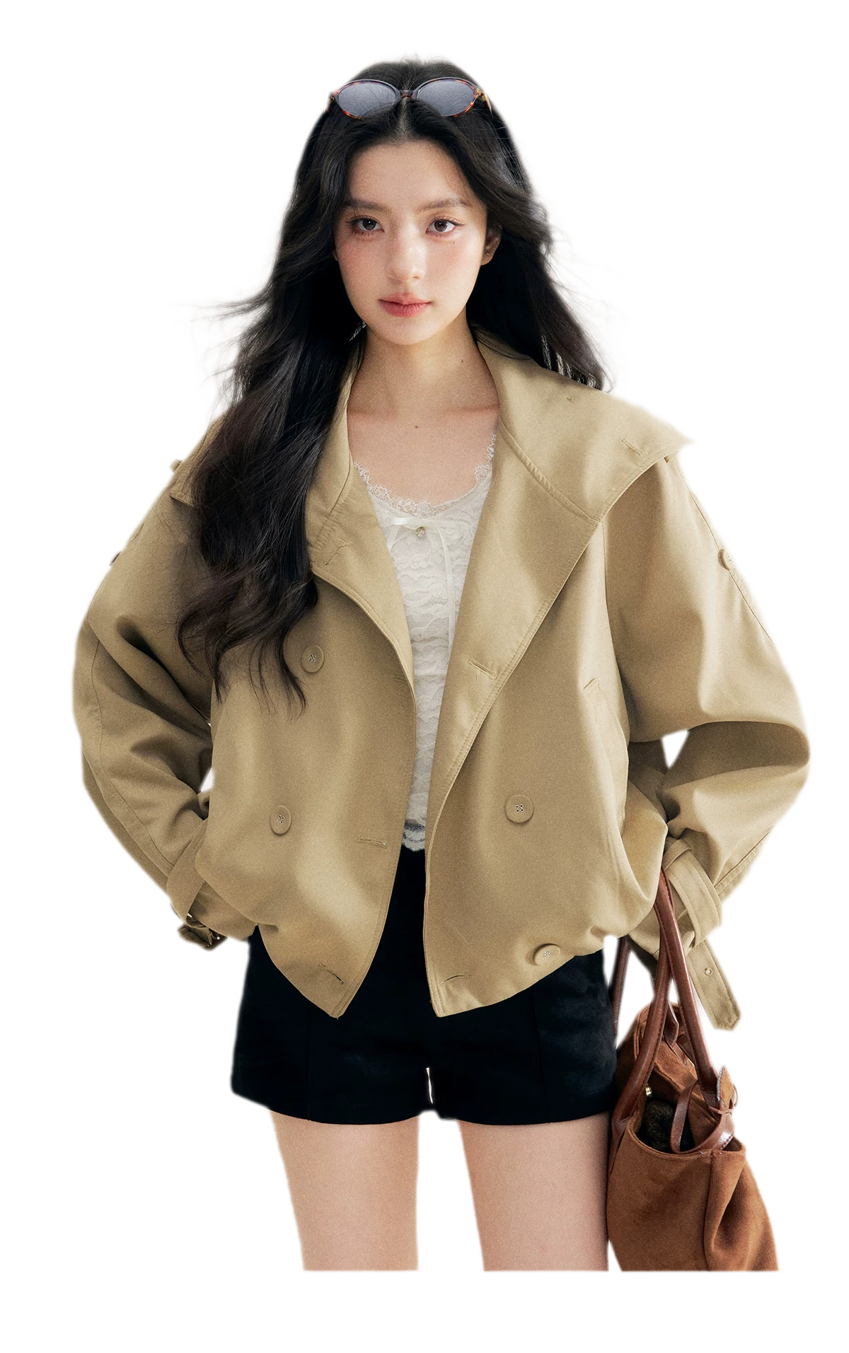 Oversized Cropped Double-Breasted Trench Coat