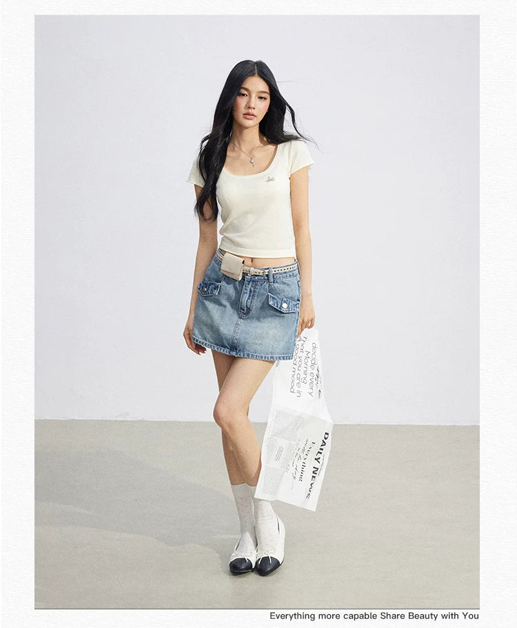 Candy Color U-Neck Short Sleeve T-Shirt