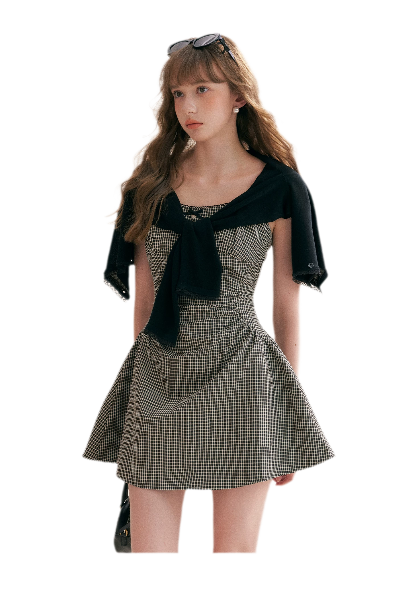 Hand-Pleated Ruffle Check Dress