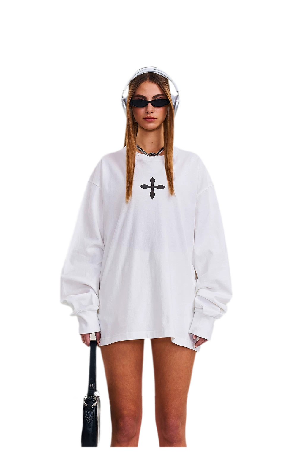 Cross Statue Oversized Long Sleeve Top