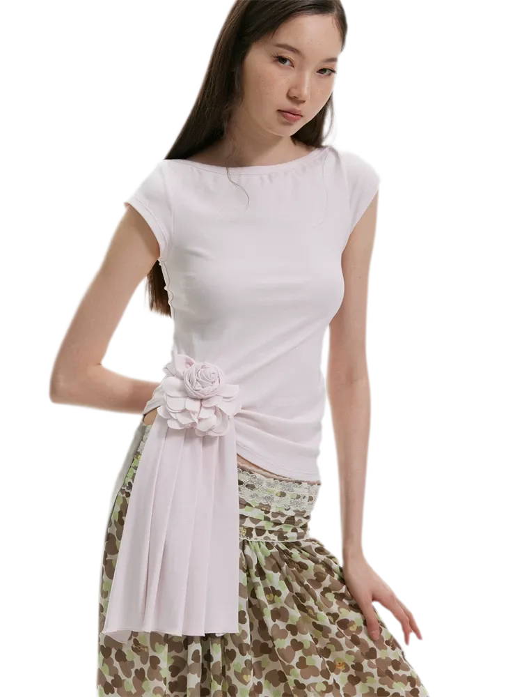 Asymmetric Flower Short Sleeve Top