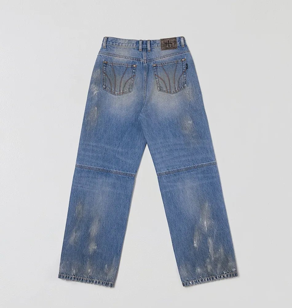 Cross Statue Tide Wide Straight Denim Jeans