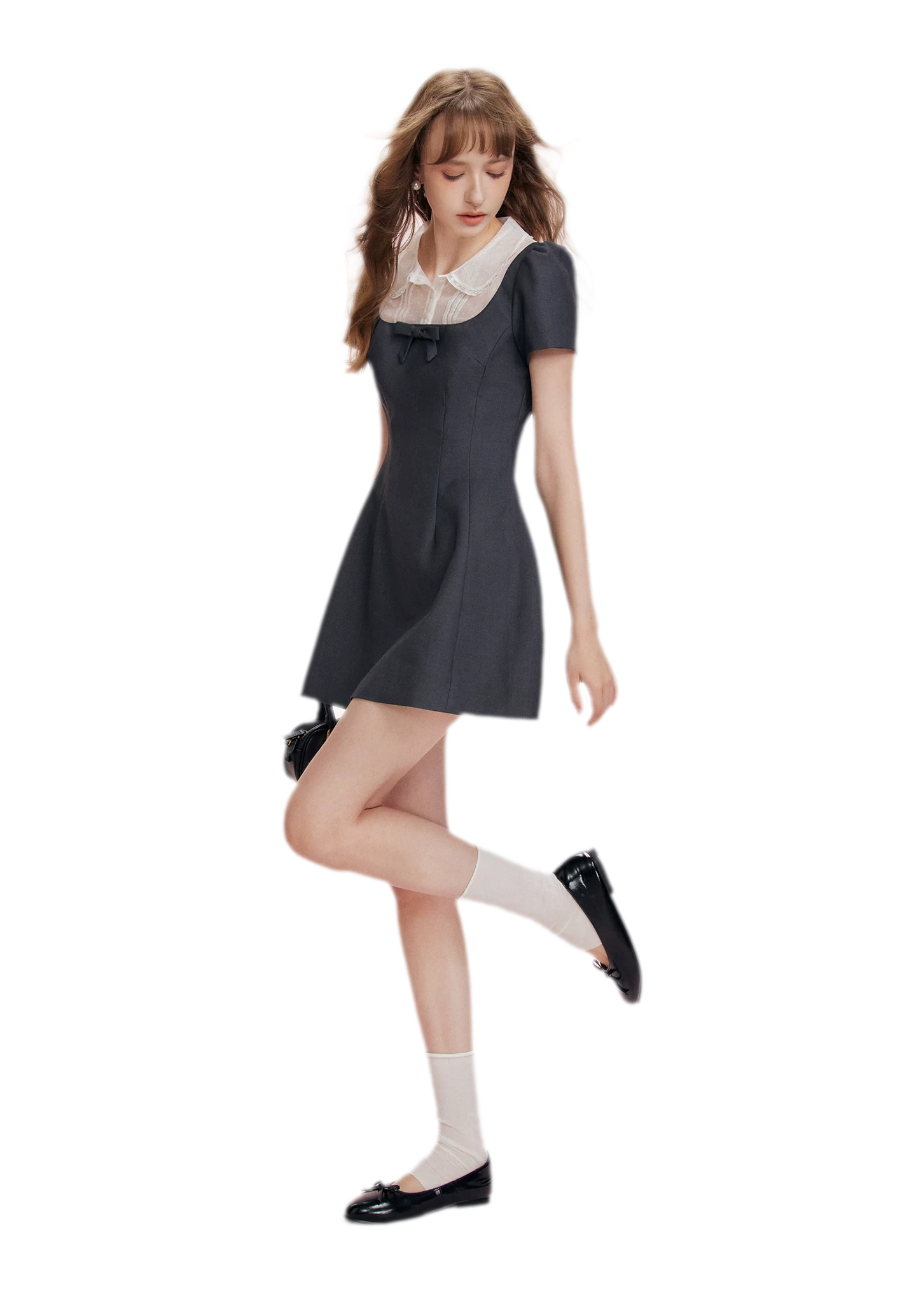 Mesh Panel Bow Waist Dress