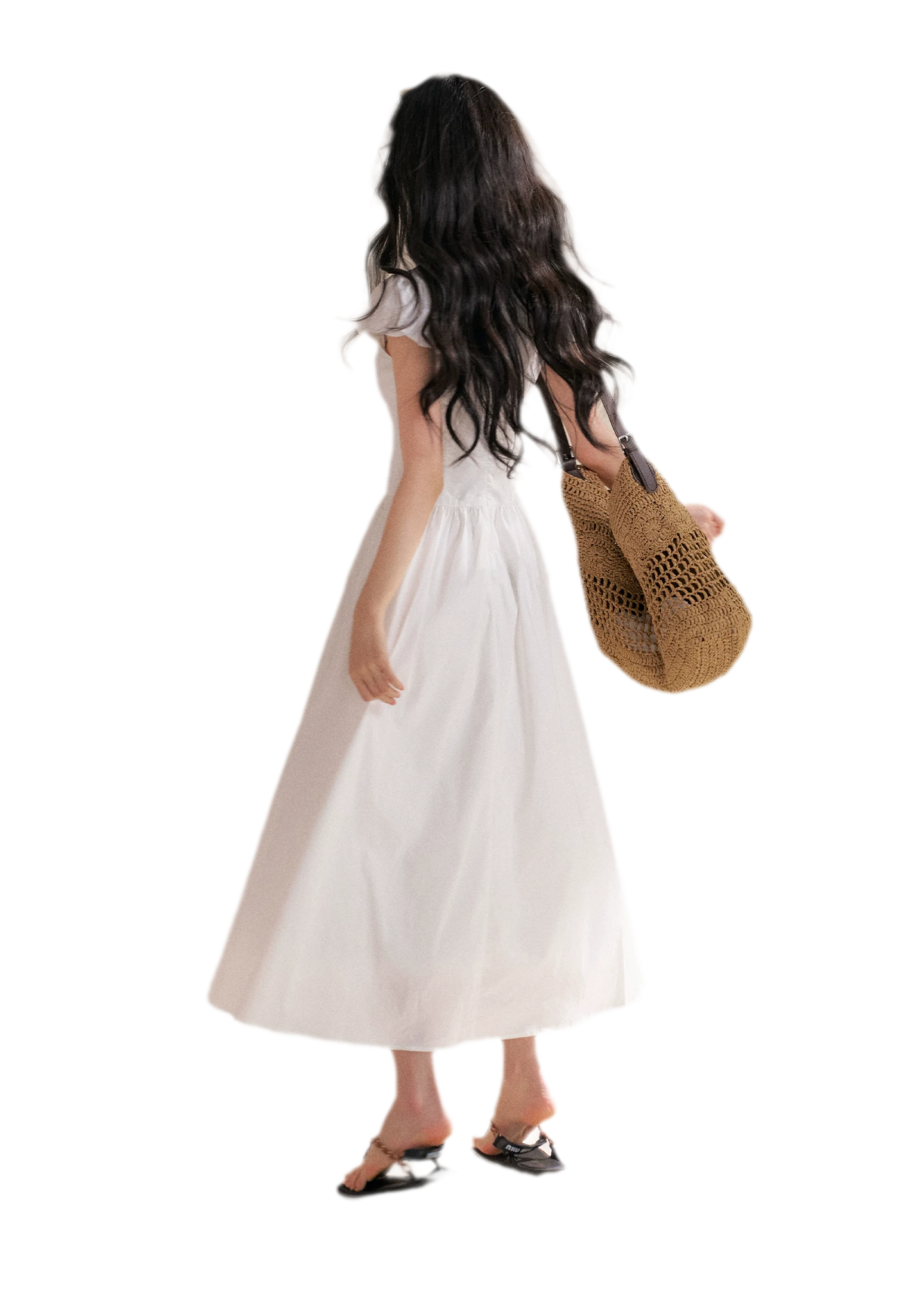 Knot Design French Lace Puff Sleeve A-Line Dress