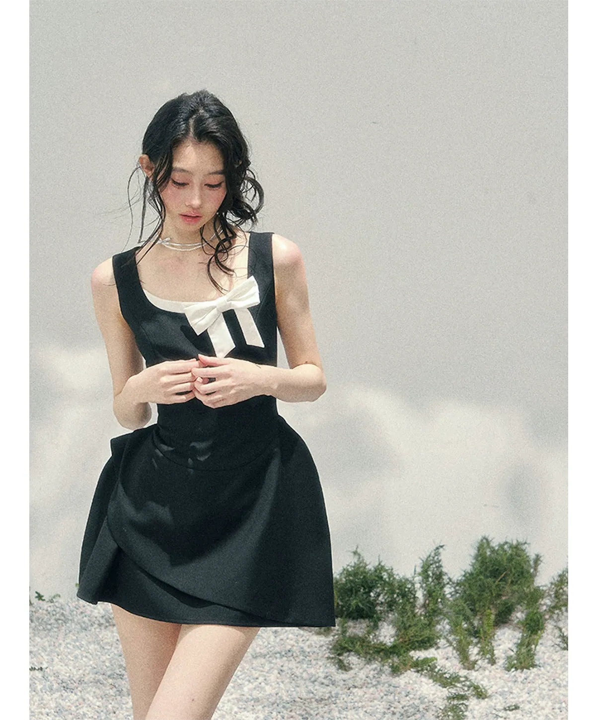 Sleek Bowknot Mini Dress