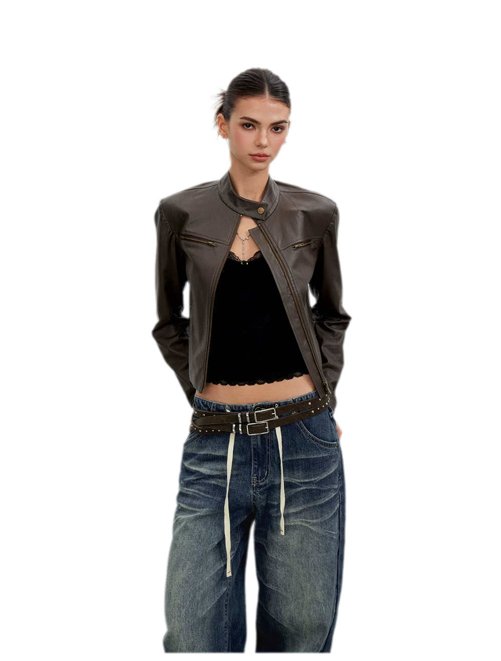 PU Leather Cropped Jacket